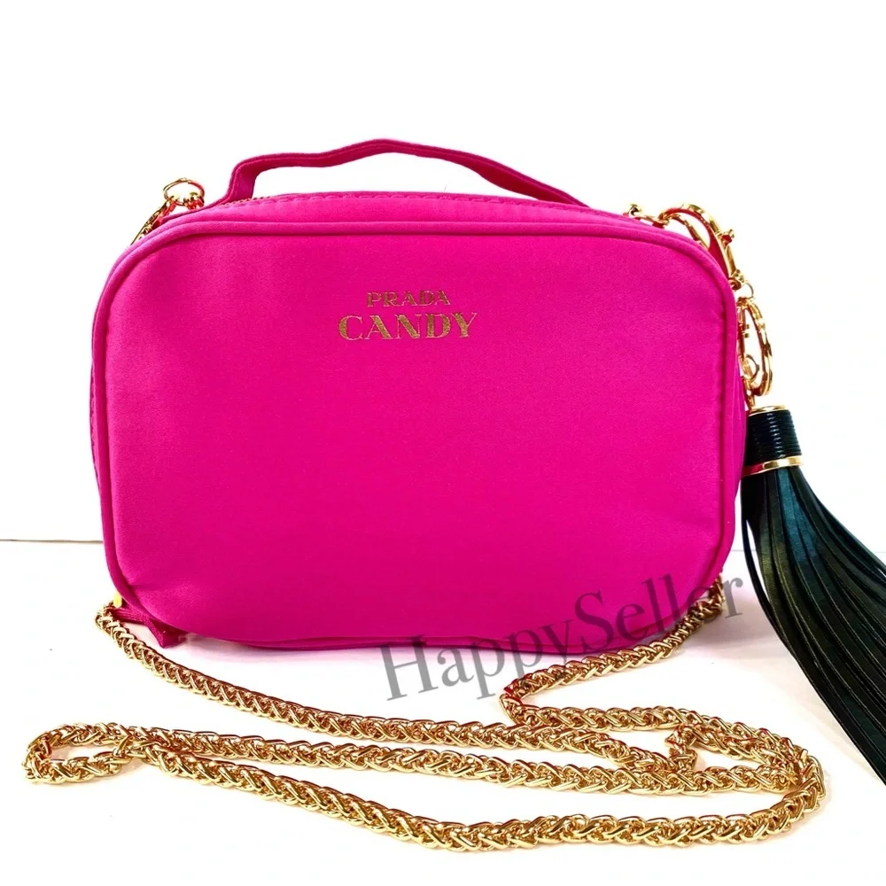 Prada Crossbody Bag Pouch Makeup Cosmetic Vanity Case Candy Pink Organizer New - Picture 4 of 13